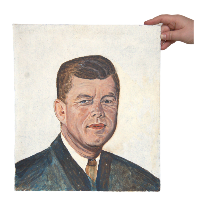 Folk Art JFK Portrait on Cement Board