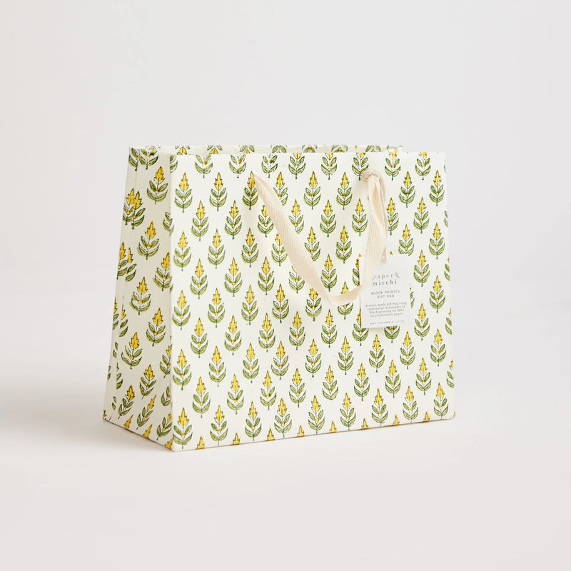 Block Print Gift Bag, Yellow Flower, Medium