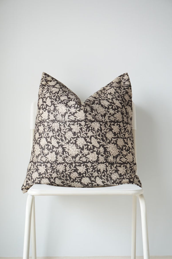 Black and Cream Flower Print Pillow