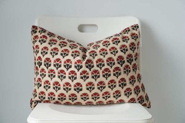 Crimson Red Flower Block Print Rectangle Pillow