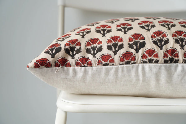 Crimson Red Flower Block Print Rectangle Pillow