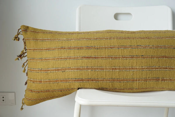 Handwoven Mustard and Terracotta Slub Stripe Lumbar Pillow