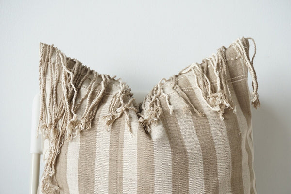 Handwoven Oatmeal and White Wide Stripe Pillow