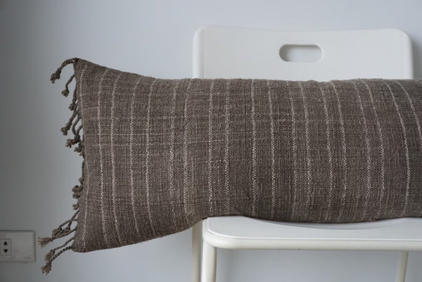 Brown with Thin White Stripes Handwoven Lumbar Pillow