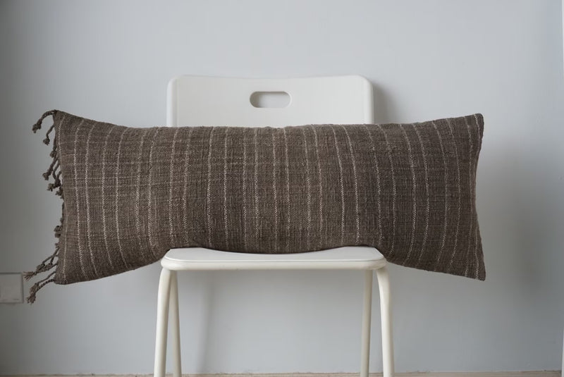 Brown with Thin White Stripes Handwoven Lumbar Pillow