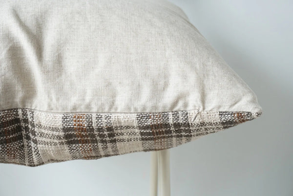 Grey, White, Brown Plaid Thick Woven Pillow