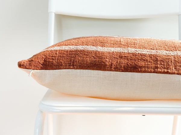 Handwoven Terracotta Stripe Rectange Pillow