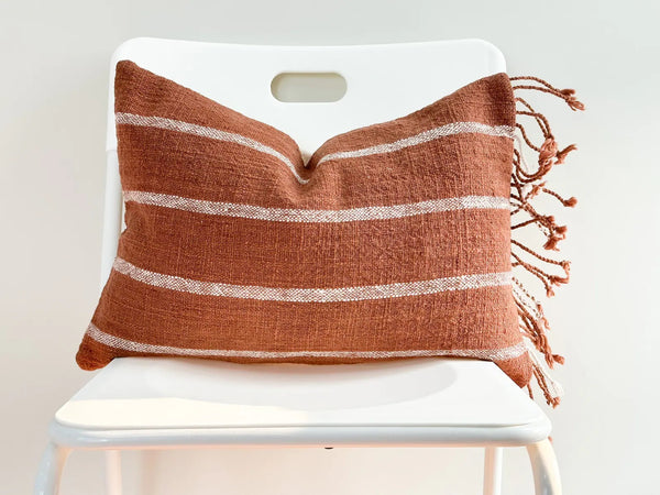 Handwoven Terracotta Stripe Rectange Pillow