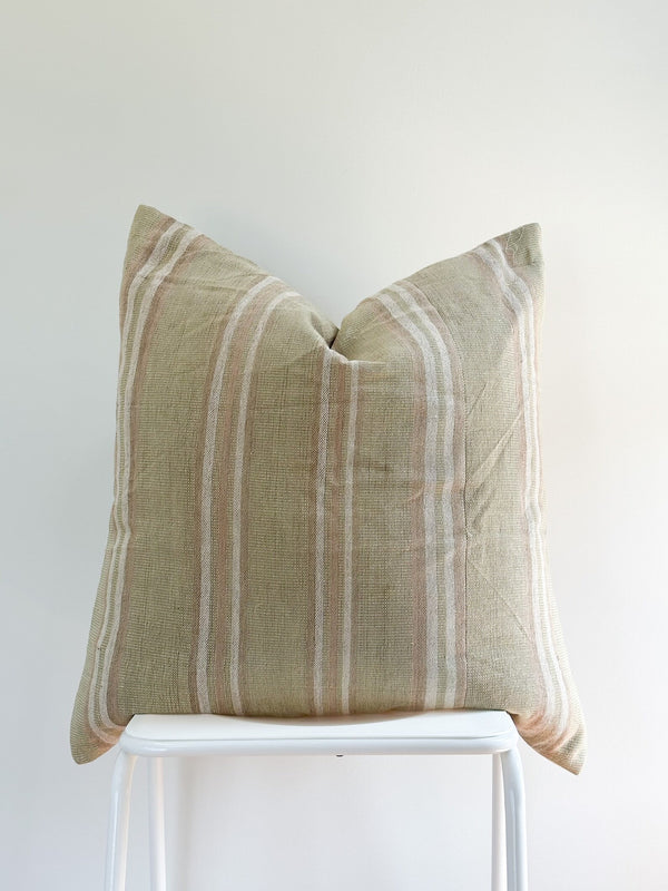 Handwoven Sage Green and Terracotta Stripe Floor Pillow