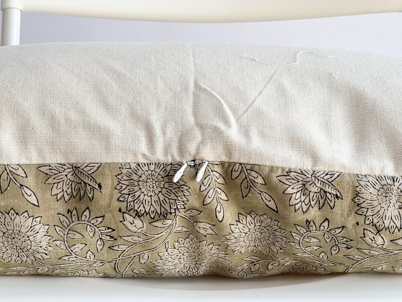 Soft Olive Green Block Print Lumbar Pillow
