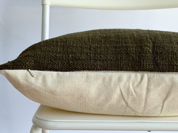 Handwoven Olive Green Rectangle Pillow