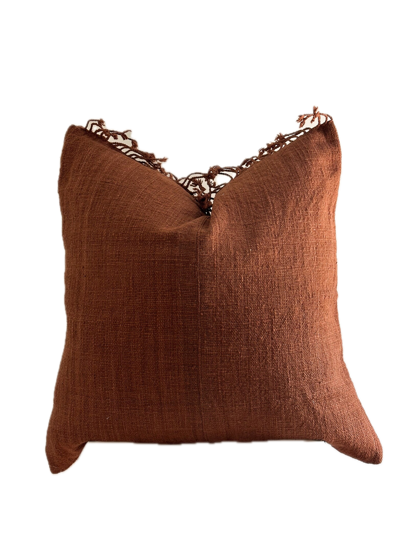 Handwoven Terracotta Fringe Pillow