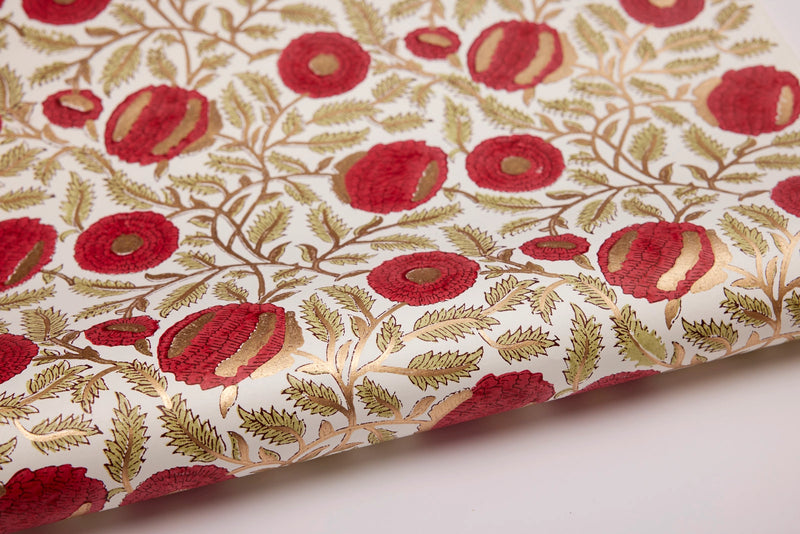 Block Print Gift Wrap, Red Flower