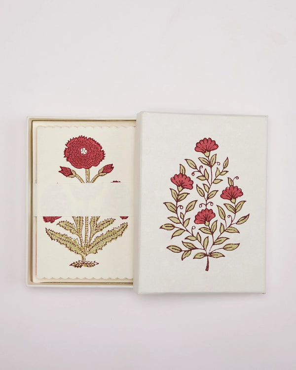 Block Print Notecard Set, Red Flower