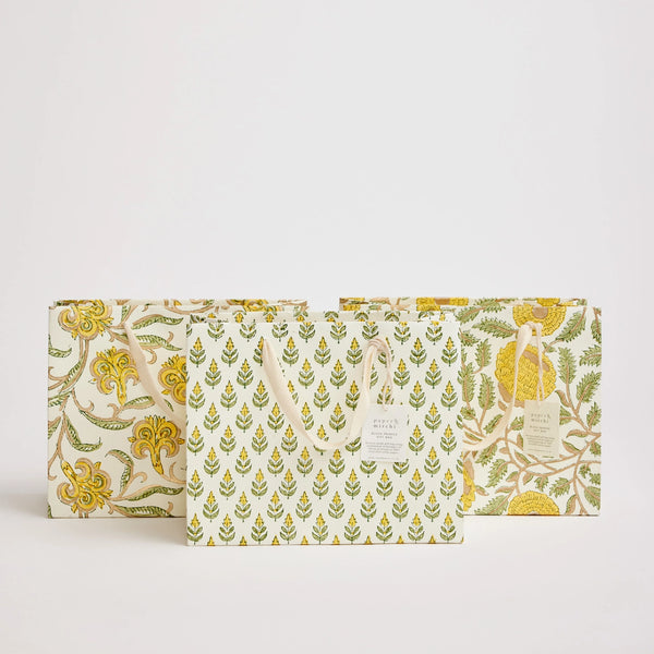 Block Print Gift Bag, Yellow Flower, Medium