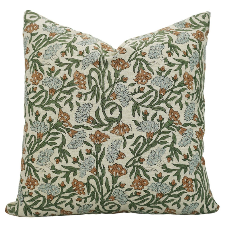 18x18 Block Print Linen Throw Pillow - Thorny Stems