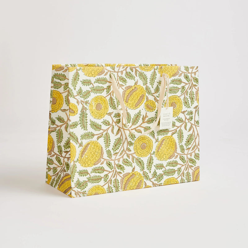 Block Print Gift Bag, Yellow Flower, Large