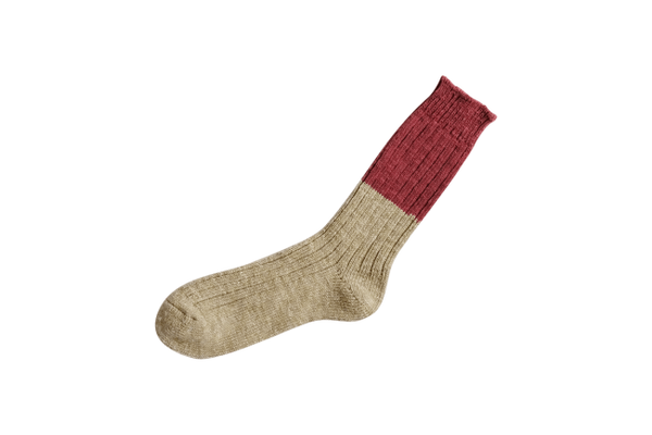 Wool Cotton Slab Socks, Red