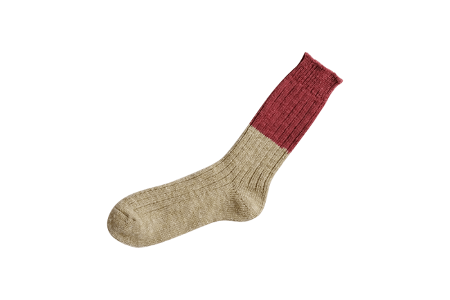 Wool Cotton Slab Socks, Red