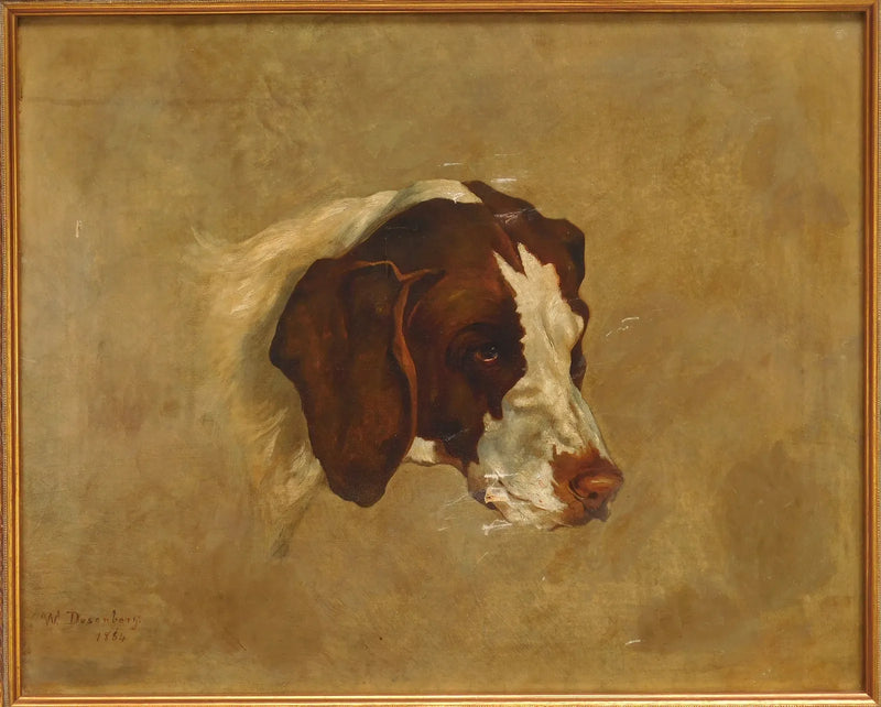 Antique Oil on Canvas of English Springer Spaniel Dog