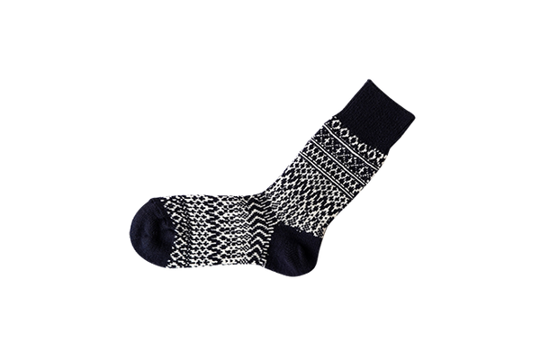 Wool Jacquard Socks, Navy