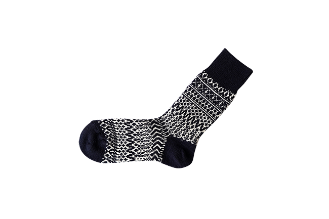 Wool Jacquard Socks, Navy