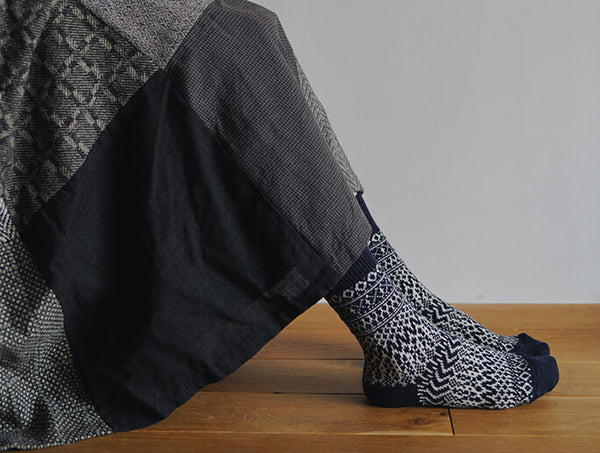 Wool Jacquard Socks, Navy