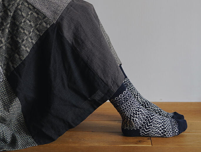 Wool Jacquard Socks, Navy