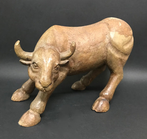Carved Wood Bull Sculpture