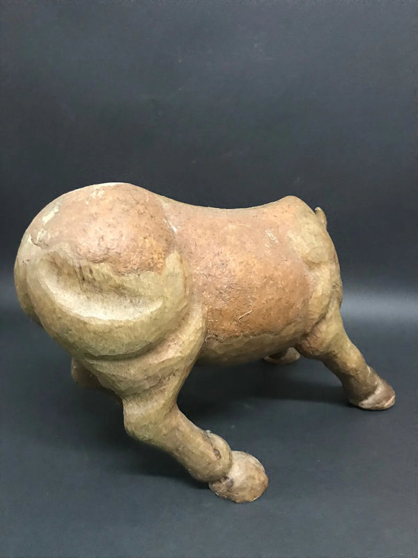 Carved Wood Bull Sculpture
