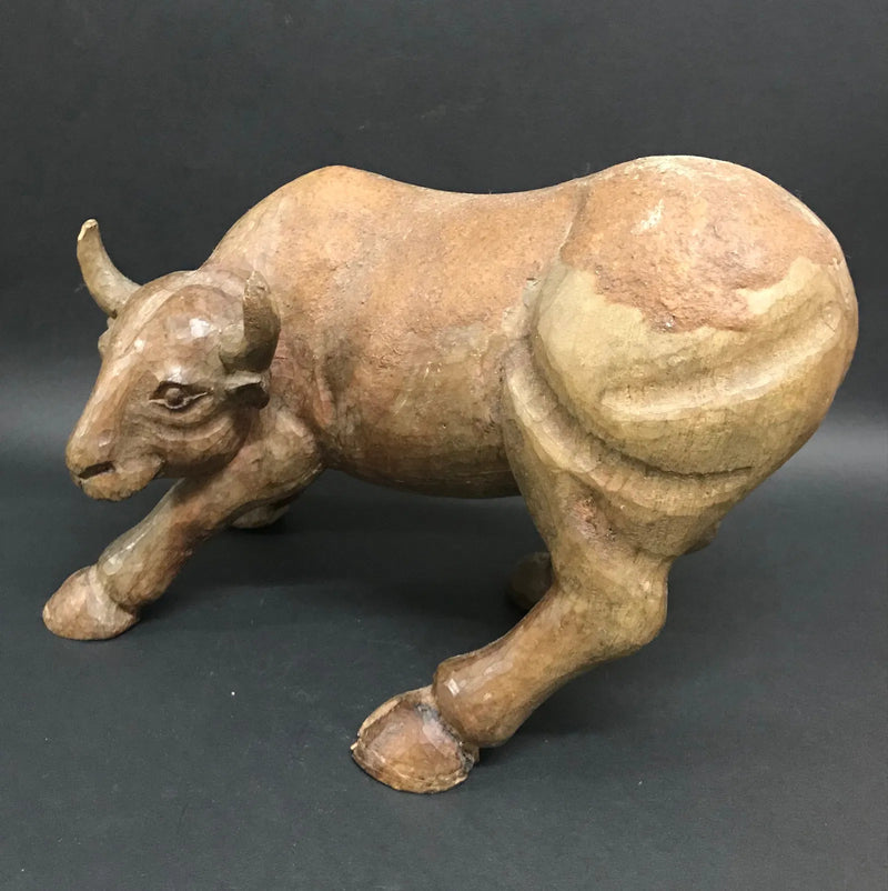 Carved Wood Bull Sculpture