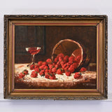19th Century Still Life Painting, Wine & Strawberries