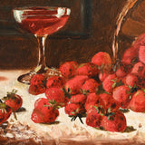 19th Century Still Life Painting, Wine & Strawberries