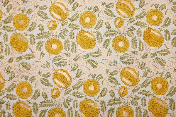 Block Print Gift Wrap, Yellow Flower