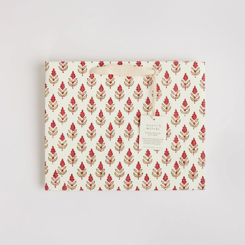 Block Print Gift Bag, Red Flower, Medium