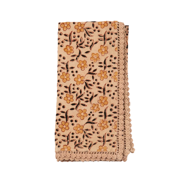 Anika Block Print Napkins, Tan Floral, Set of 4