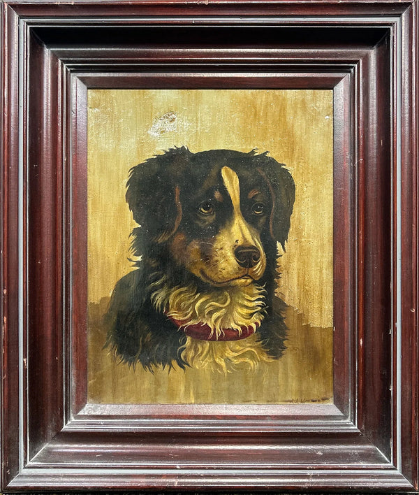 Antique Puppy Oil Painting