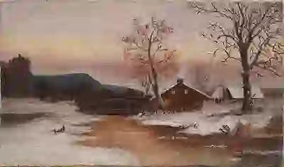 Antique American Hudson River Primitive Original Oil Painting