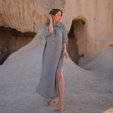Grey Striped Muslin Cotton Shirt Dress