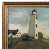 19th Century Primitive Lighthouse Oil Painting