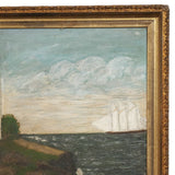 19th Century Primitive Lighthouse Oil Painting