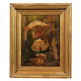 19th Century Girl with Umbrella Oil Painting