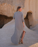 Grey Striped Muslin Cotton Shirt Dress
