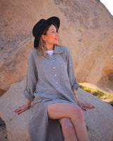 Grey Striped Muslin Cotton Shirt Dress