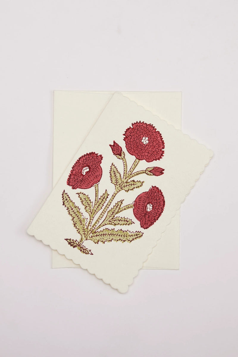 Block Print Notecard Set, Red Flower