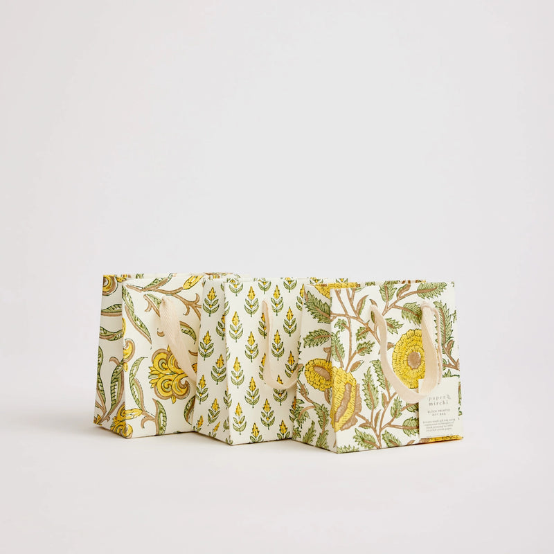 Block Print Gift Bag, Yellow Flower, Small