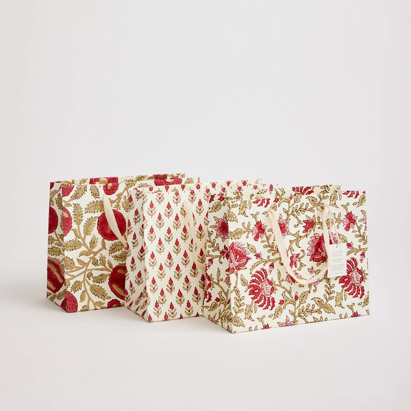 Block Print Gift Bag, Red Flower, Medium