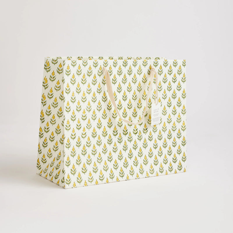 Block Print Gift Bag, Yellow Flower, Large