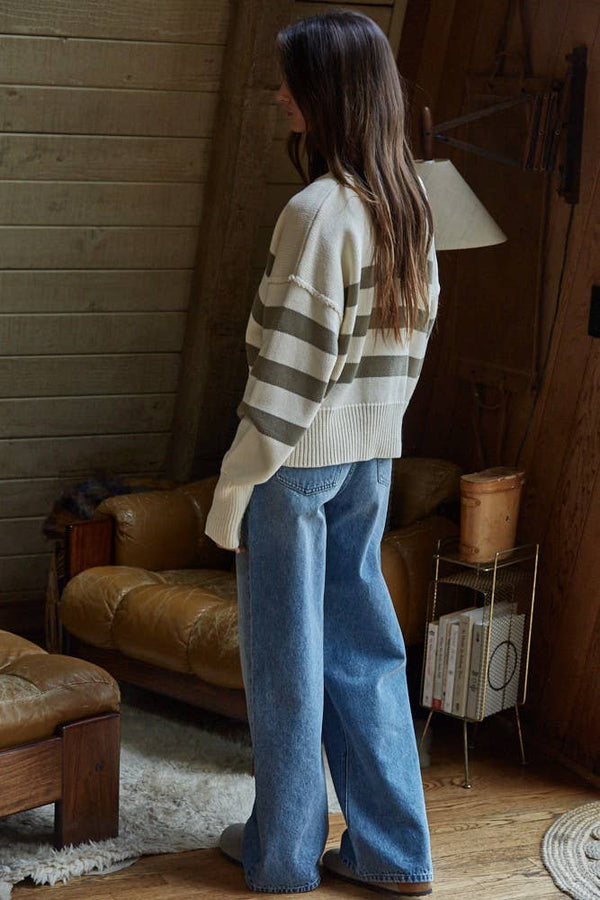 Knit Sweater Striped Button Down Cardigan