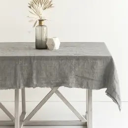 Stone Washed Linen Tablecloth, Oyster